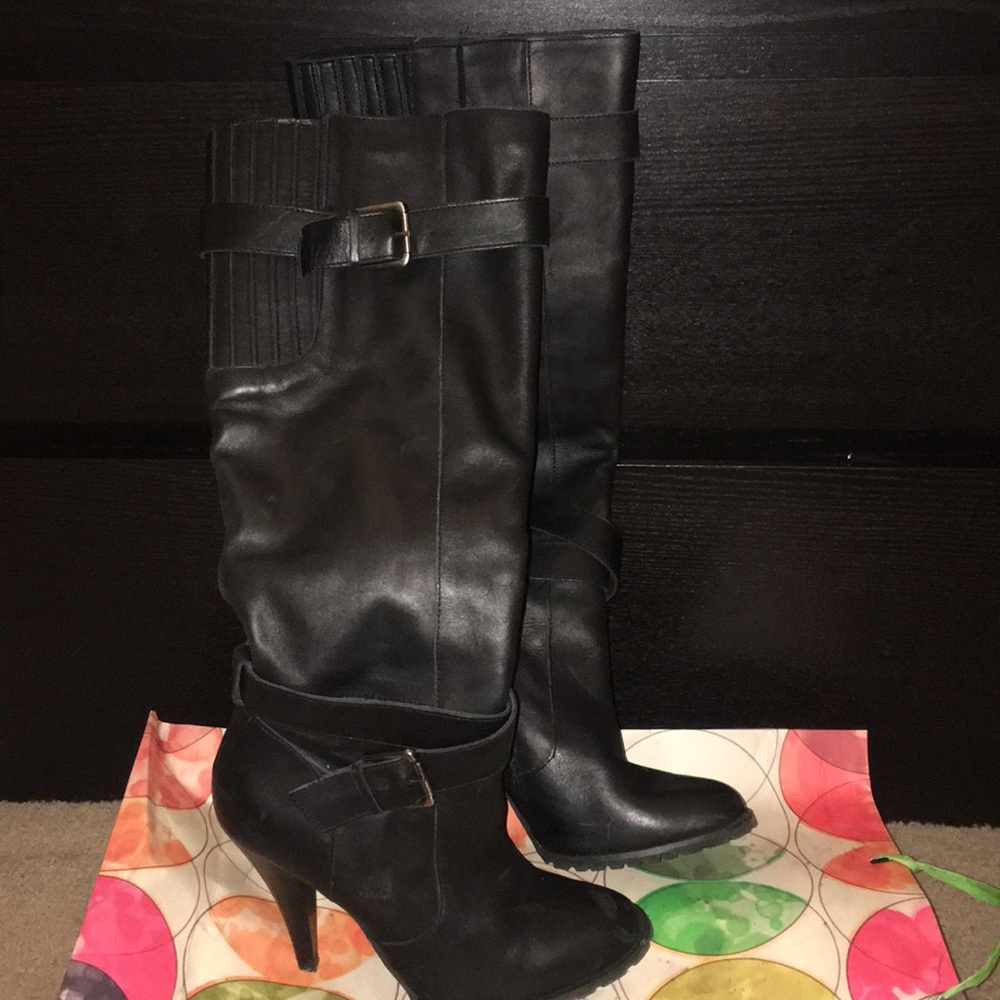 Aldo Black Leather Knee High Boots size 8.